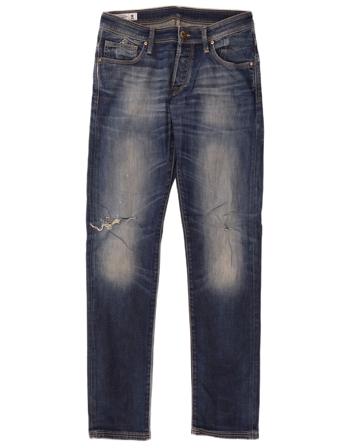 Uniforma pentru bărbați, blugi subțiri cu grafică distressed W32 L33 bumbac albastru