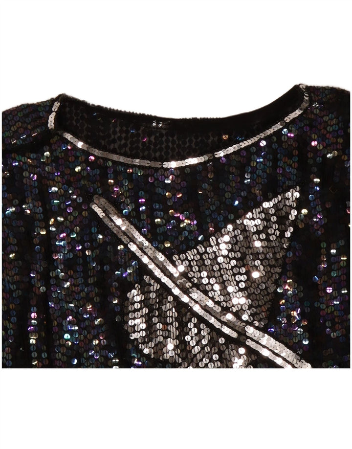 Bluză cu grafică VINTAGE pentru femei UK 14, inimă mare neagră cu pete