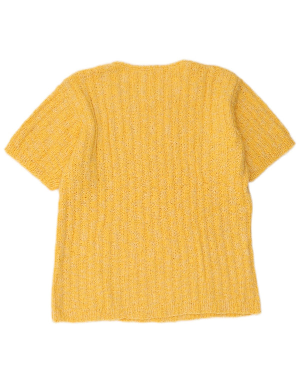 Pulover vintage pentru femei cu mânecă scurtă, cu gât de barcă, UK 12, galben mediu
