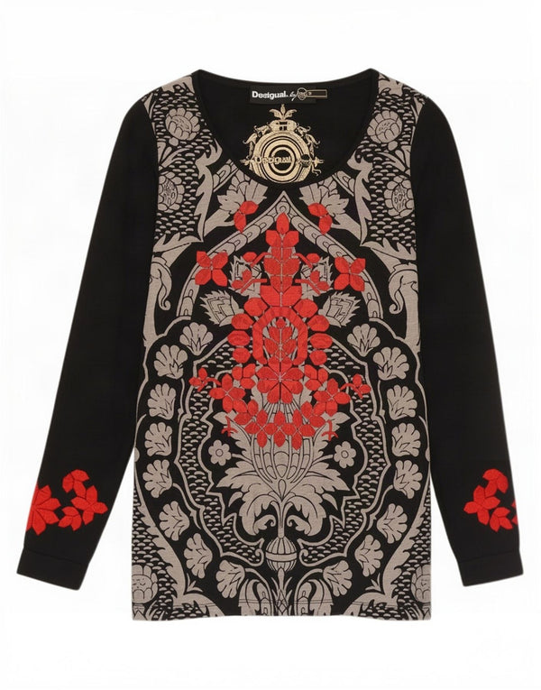 Bluză Desigual Femei Top UK 12 Medium Negru Floral Bumbac