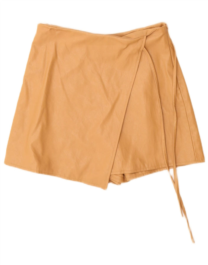 Pantaloni scurti din piele de damă Zara Mici W26 poliuretan bej