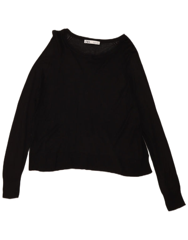 Zara Womens Oversized Boat Neck Jumper Sweater UK 10 Small Black Viscose