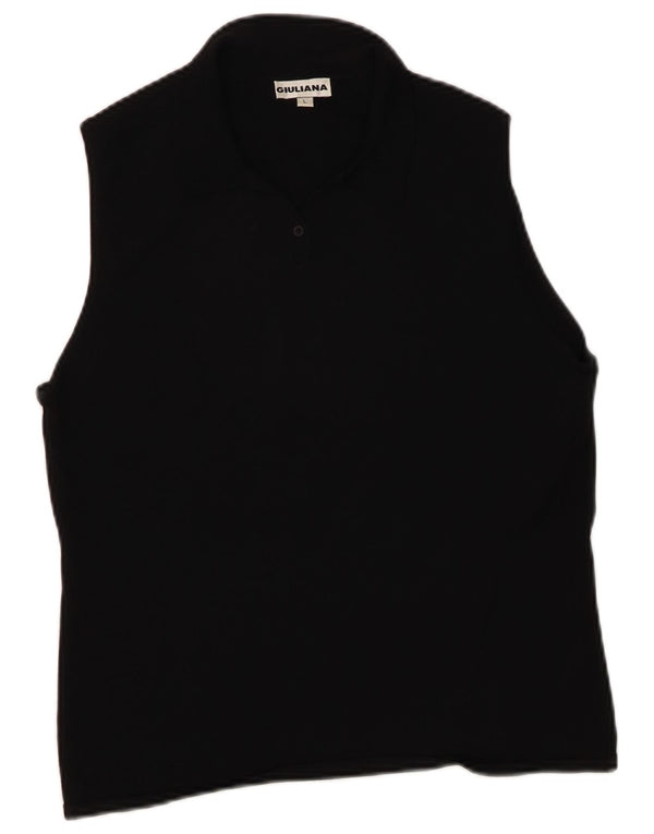 Tricou polo fără mâneci vintage pentru femei UK 14 mare, viscoză neagră