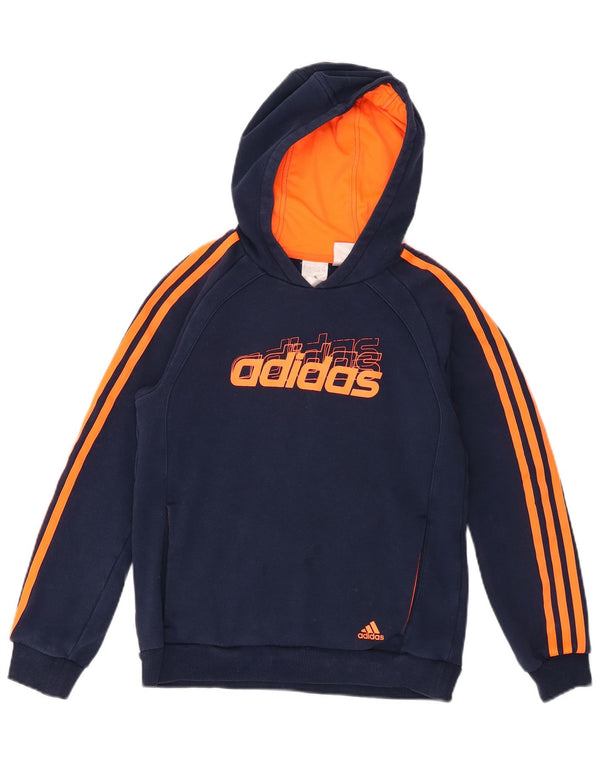 Pulover cu glugă cu grafic Adidas pentru băieți 11-12 ani, mare, bleumarin, cu dungi