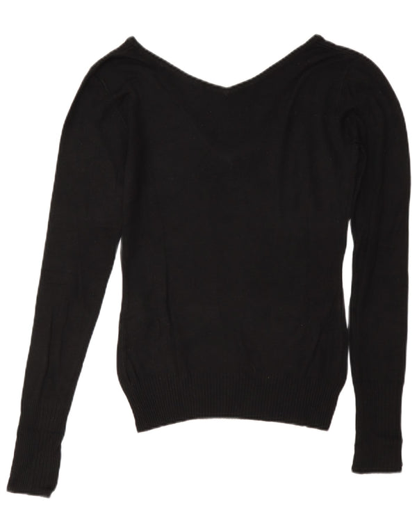 Guess Pulover cu decolteu în V cu grafic pentru femei UK 10 Small Black Viscose