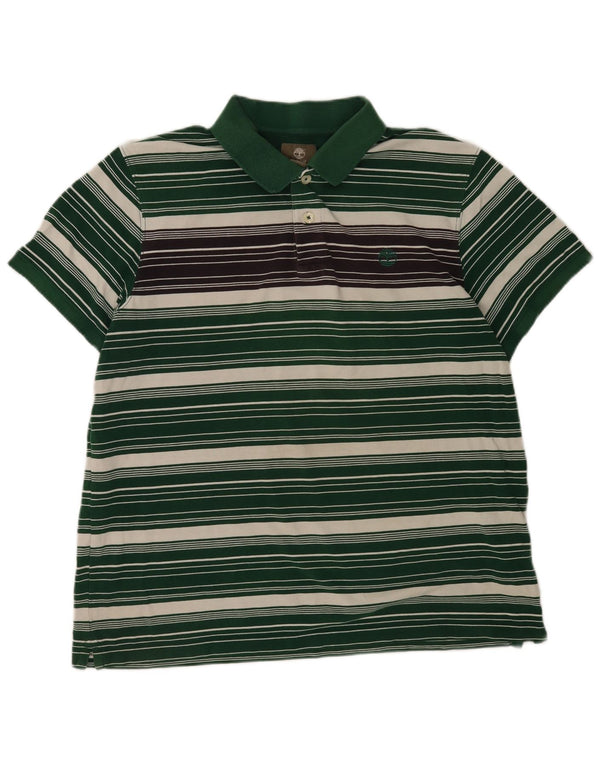 Timberland Mens Regular Fit Polo Shirt XL Green Striped Cotton