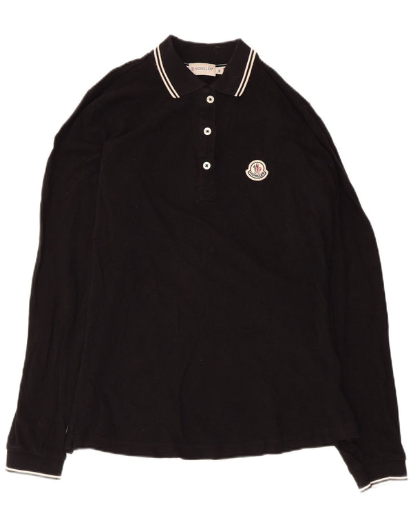Tricou polo pentru femei MONCLER cu mânecă lungă UK 12 bumbac mediu negru