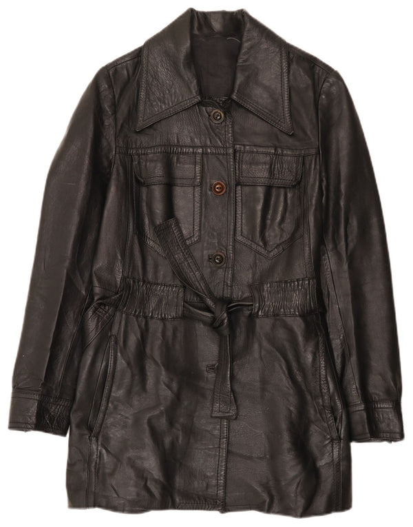 Palton din piele vintage pentru femei UK 10 mic negru