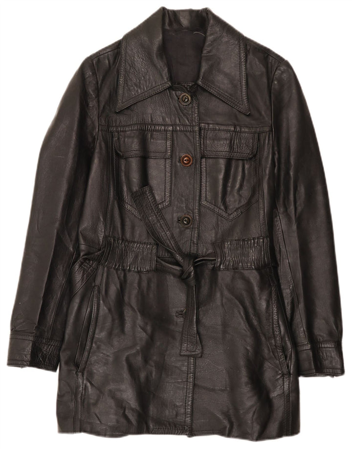 Palton din piele vintage pentru femei UK 10 mic negru