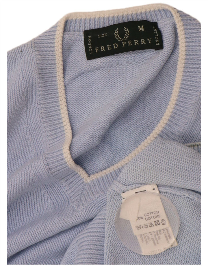 FRED PERRY Pulover cu decolteu în V pentru bărbați, bumbac albastru mediu