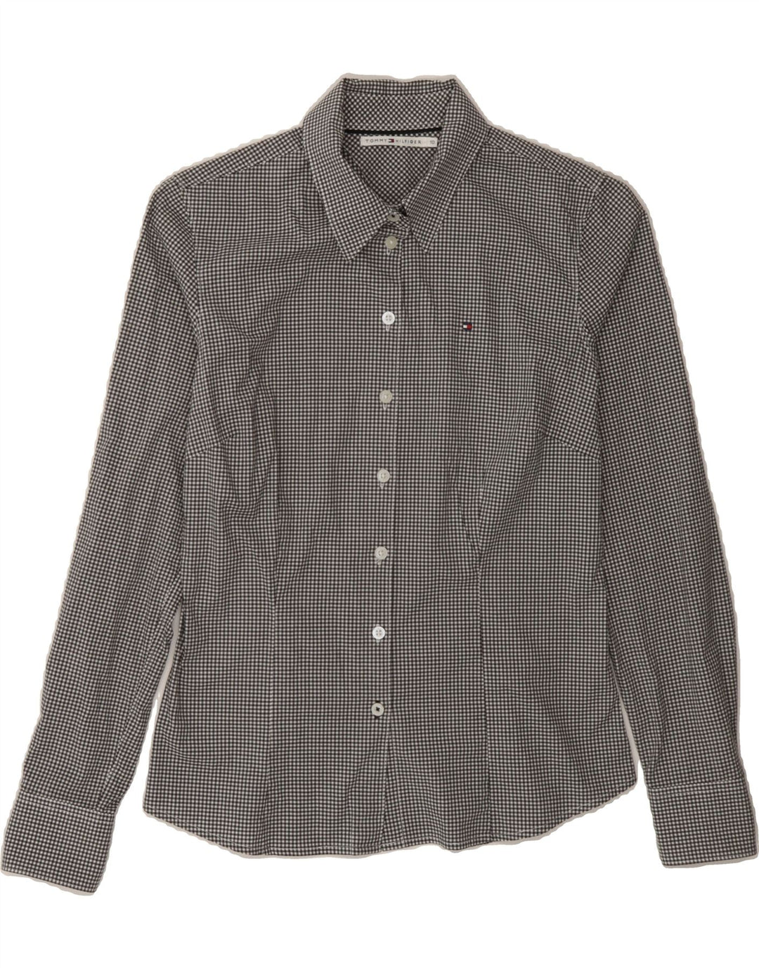 TOMMY HILFIGER Womens Shirt UK 10 Small Black Check Cotton Vintage Tommy Hilfiger and Second-Hand Tommy Hilfiger from Messina Hembry 