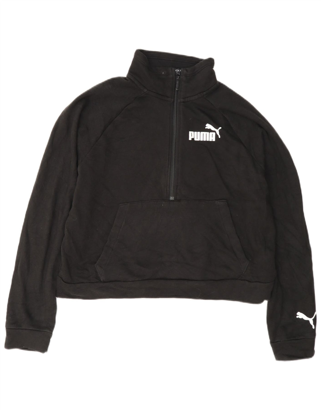 Pulover pentru femei Puma Crop Graphic Gâtul cu fermoar UK 14 Medium Negru