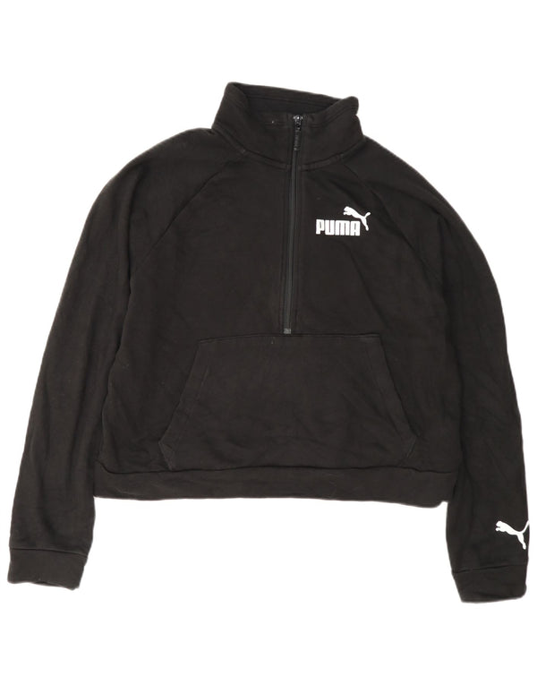Pulover pentru femei Puma Crop Graphic Gâtul cu fermoar UK 14 Medium Negru