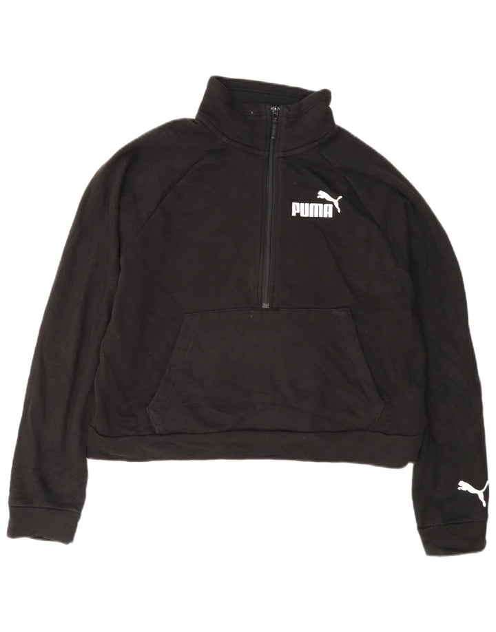 Pulover pentru femei Puma Crop Graphic Gâtul cu fermoar UK 14 Medium Negru