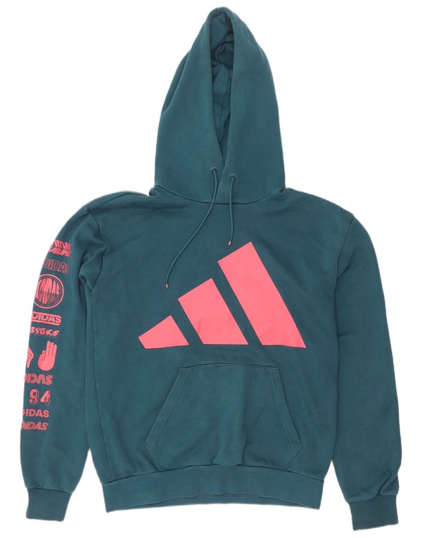 Pulover cu glugă cu grafică Adidas pentru bărbați, bumbac, albastru mic