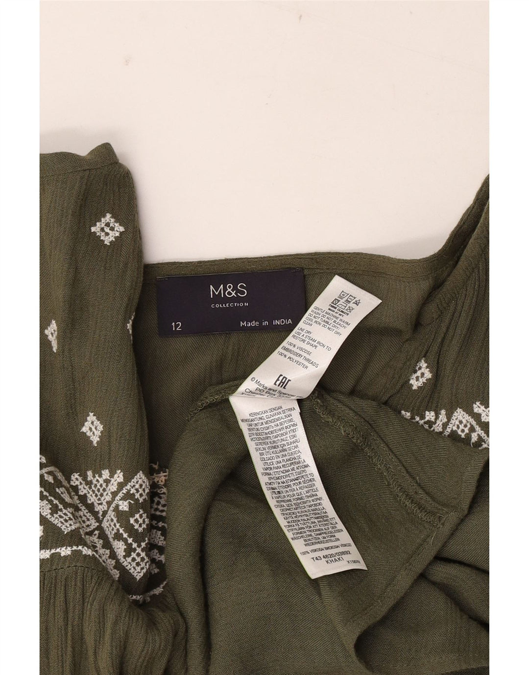 Bluză cu mânecă lungă pentru femei Marks & Spencer UK 12 Medium Kaki Geometric