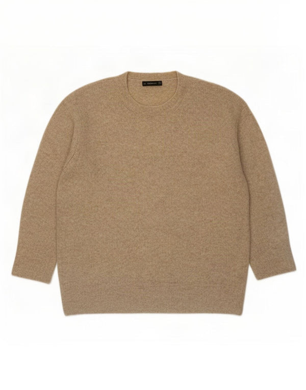 Pulover supradimensionat pentru femei Zara, cu gâtul turn, UK 14 Medium Bej Acrilic