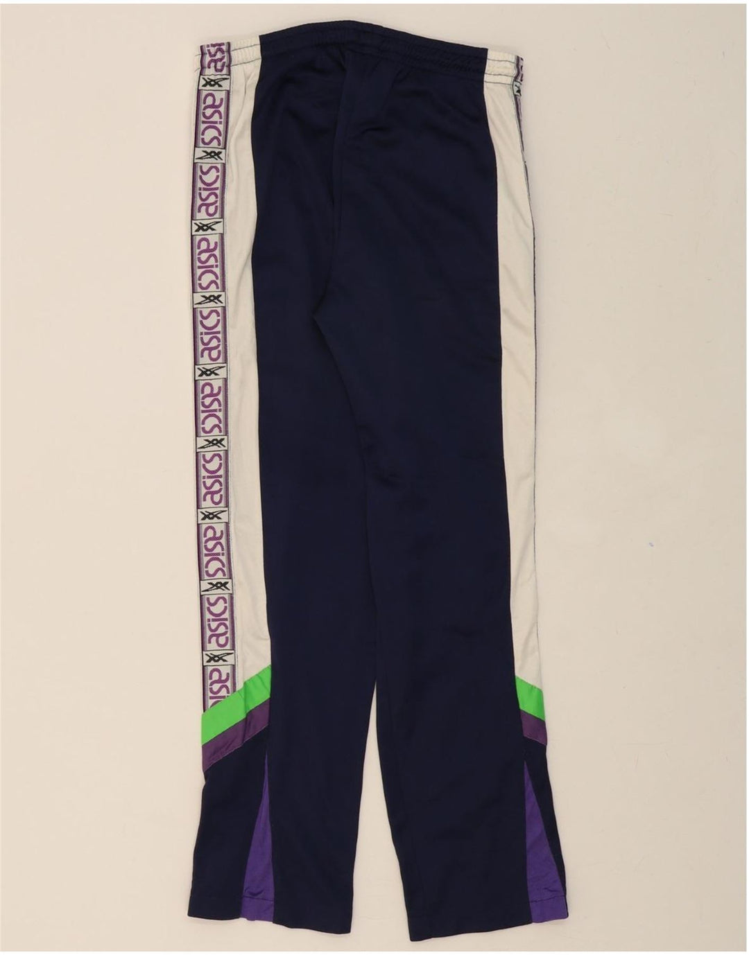 ASICS Mens Graphic Tracksuit Trousers Medium Navy Blue Colourblock Vintage Asics and Second-Hand Asics from Messina Hembry 