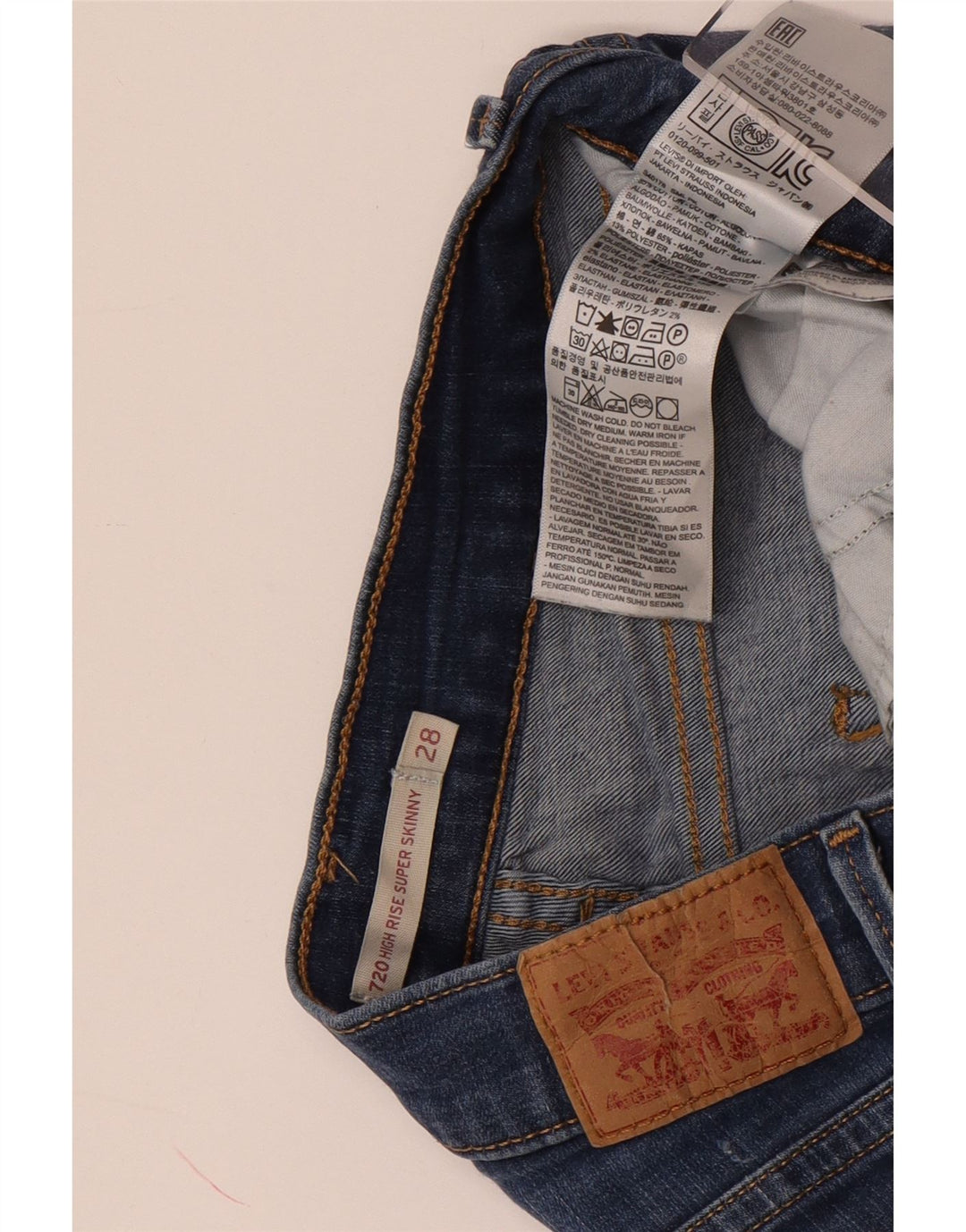 Pantaloni scurți din denim cu talie mare LEVI'S 720 W28, bumbac albastru mediu
