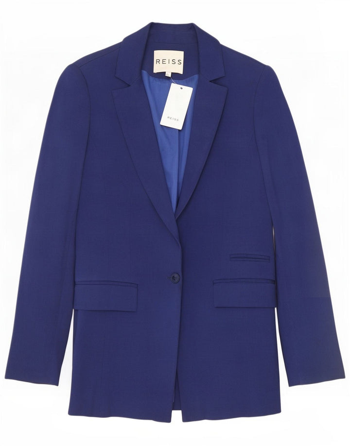 Jachetă Blazer pentru femei Reiss cu 1 nasture UK 8 Mic albastru viscoză