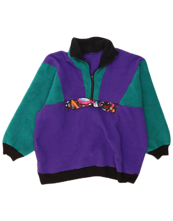 VINTAGE Womens Oversized Fleece Jumper UK 10 Small Purple Colourblock