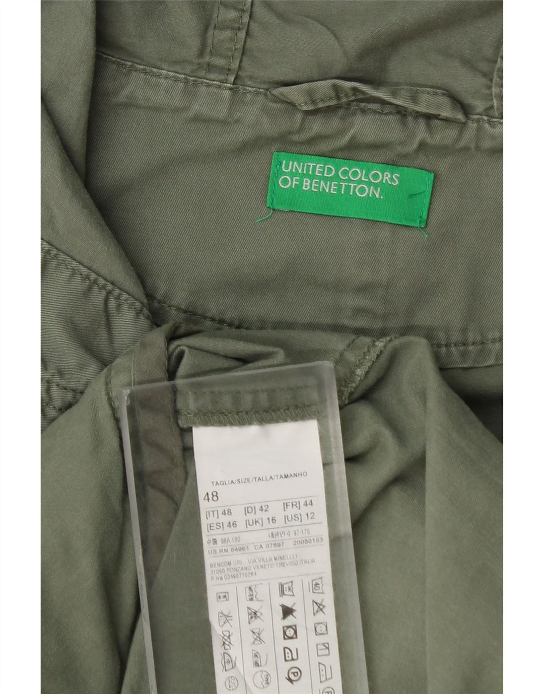 Jachetă parka cu glugă Benetton pentru femei UK 16 mare, bumbac kaki