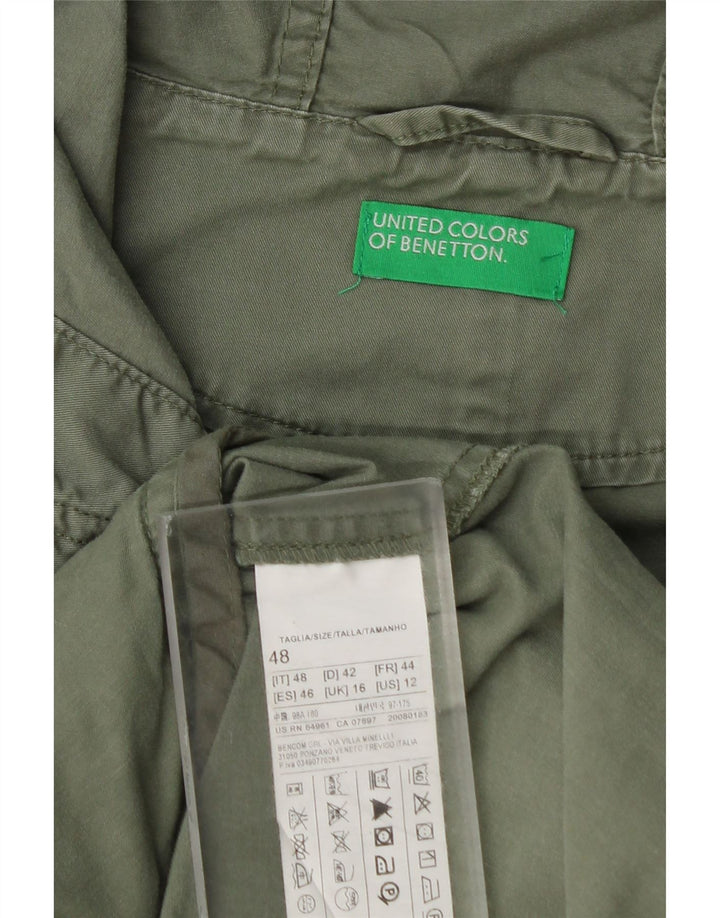 Jachetă parka cu glugă Benetton pentru femei UK 16 mare, bumbac kaki