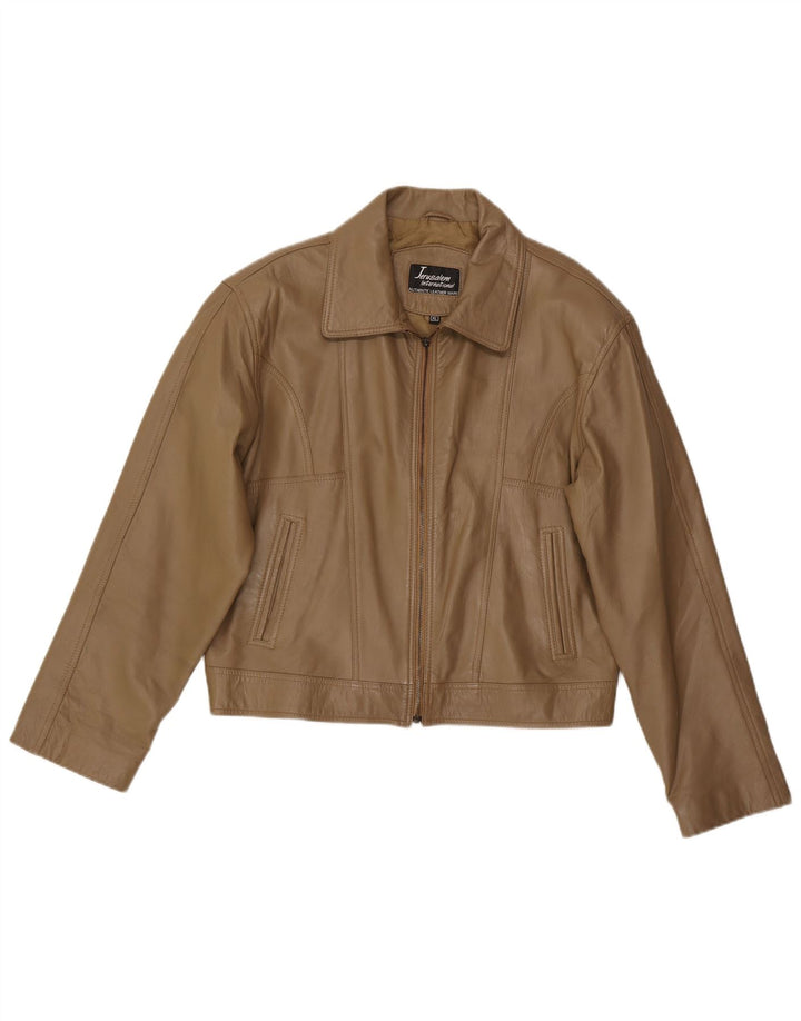 VINTAGE Womens Crop Leather Jacket UK 18 XL Brown Leather