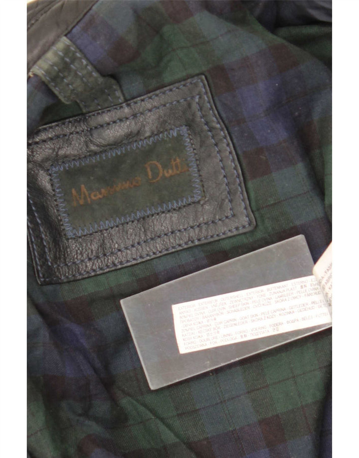 Jachetă din piele pentru bărbați Massimo Dutti UK 42 XL din piele de oaie neagră