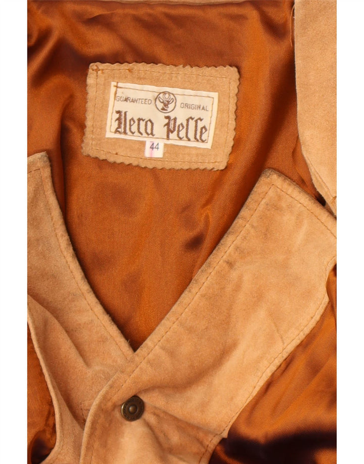 Blazer Vintage pentru femei supradimensionate, cu 4 nasturi, din piele intoarsa, IT 44 maro mediu