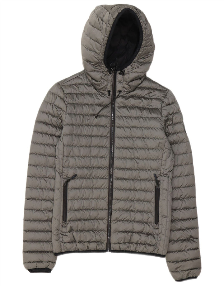 Jachetă căptușită cu glugă Superdry pentru femei UK 8 Small Gri Poliester