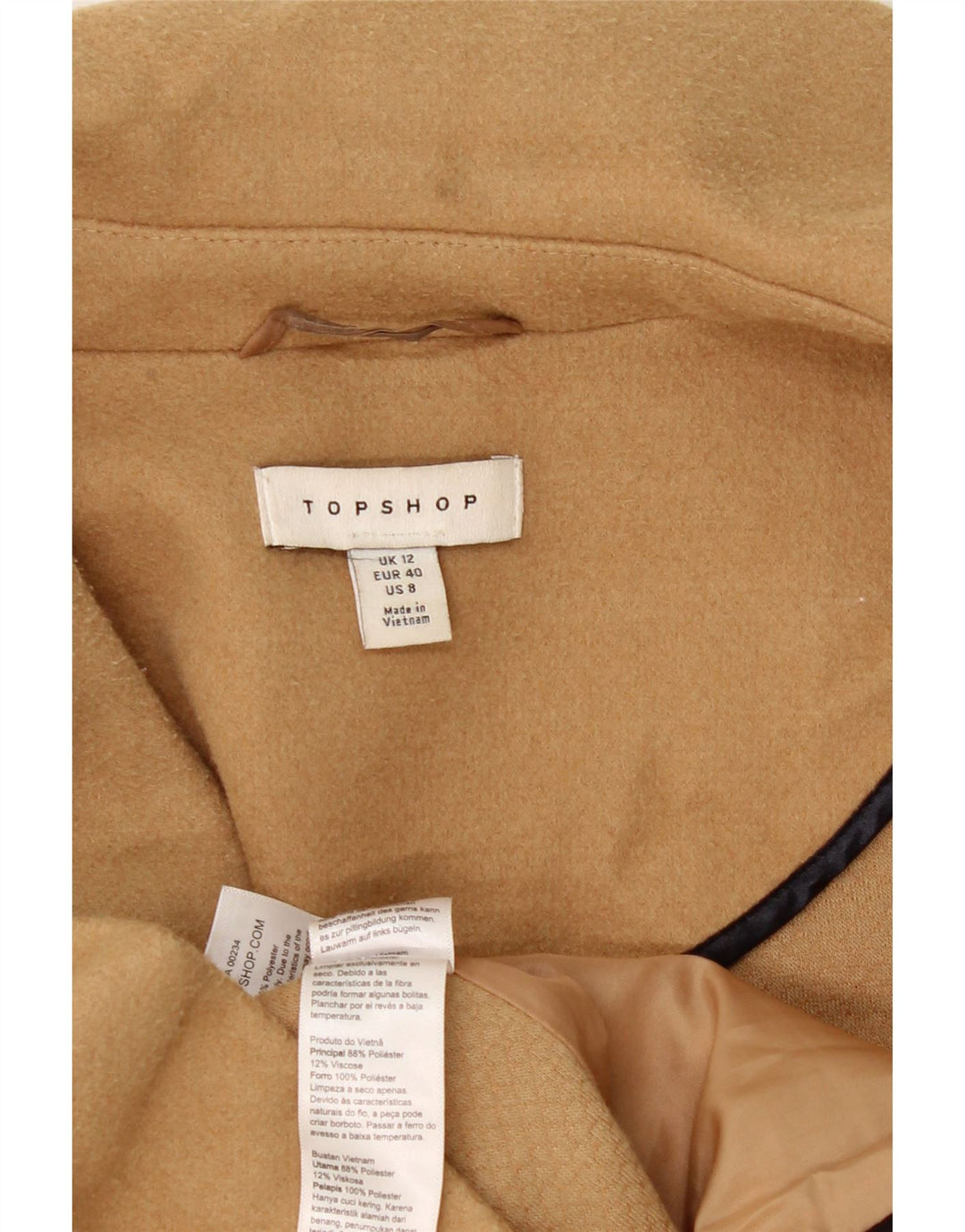 Topshop Palton dublu pentru femei UK 12 Medium Bej Poliester