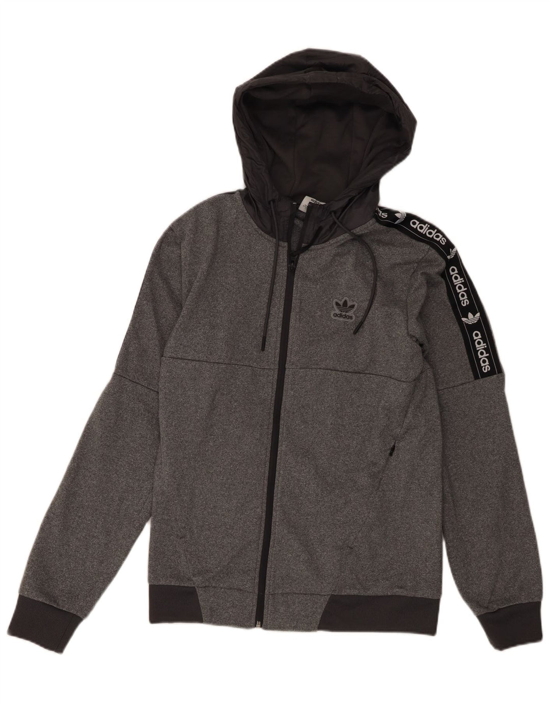 Pulover cu capotă cu fermoar grafic Adidas pentru bărbați, gri mic, poliester color bloc