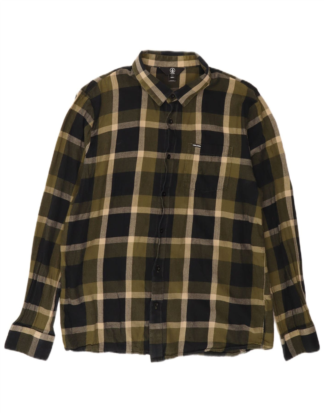 Cămașă de flanel pentru bărbați VOLCOM, bumbac cu carouri mari, kaki