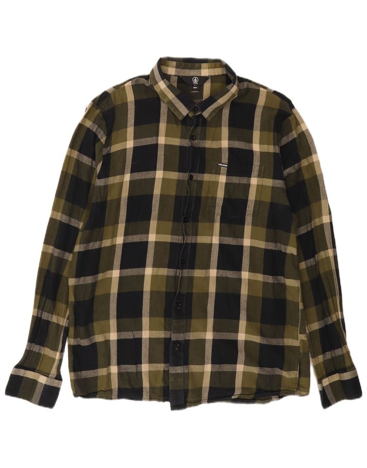 Cămașă de flanel pentru bărbați VOLCOM, bumbac cu carouri mari, kaki
