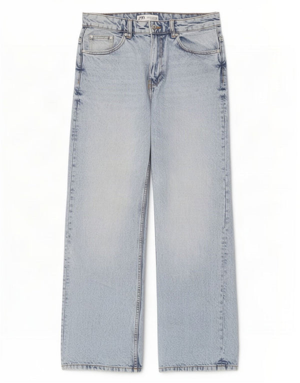 Blugi pentru femei Zara cu picioare late EU 40 Medium W30 L30 Bumbac albastru