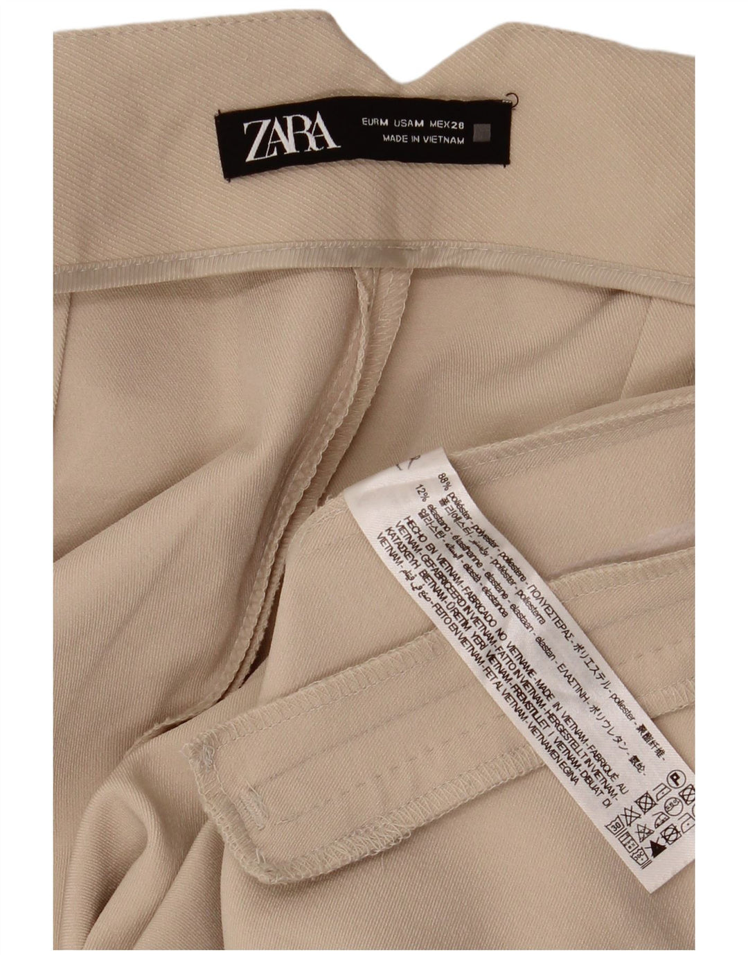 Pantaloni tăiați pentru femei Zara cu picioare largi Mediu L28 L26 Poliester bej