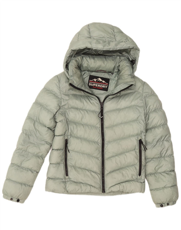 Jachetă căptușită cu glugă Superdry pentru femei UK 12 Poliester verde mediu
