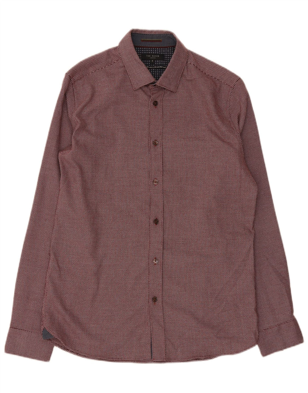 Cămașă Ted Baker pentru bărbați, cu croiala normală, mărimea 3, poliester geometric burgundy mediu