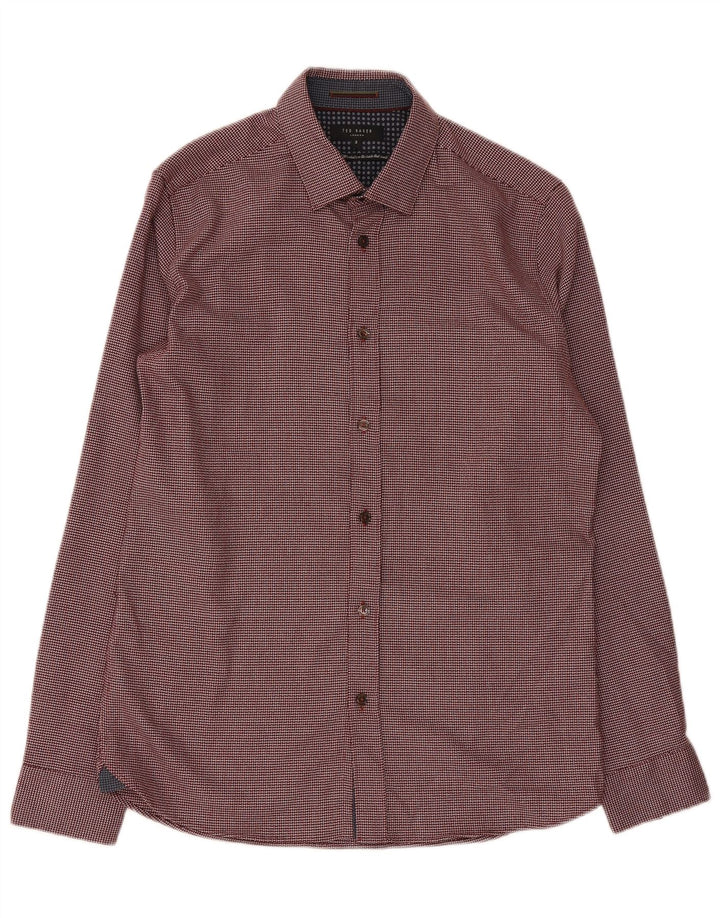 Cămașă Ted Baker pentru bărbați, cu croiala normală, mărimea 3, poliester geometric burgundy mediu