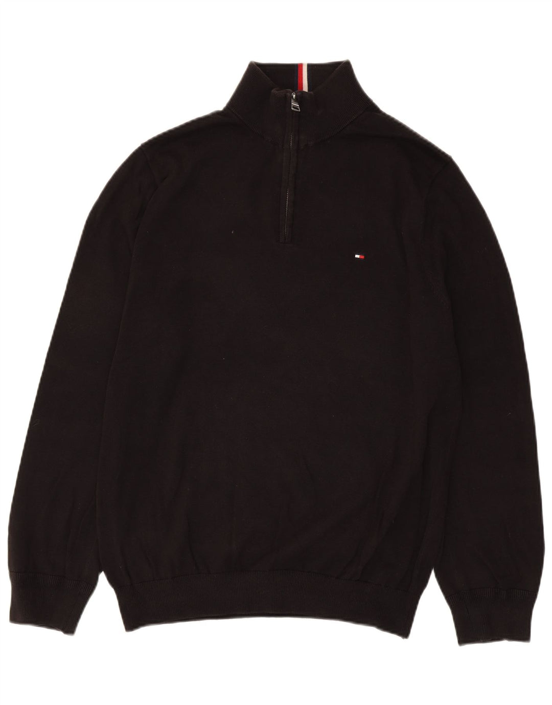 Pulover pentru bărbați Tommy Hilfiger, cu fermoar și gât, bumbac mare, negru