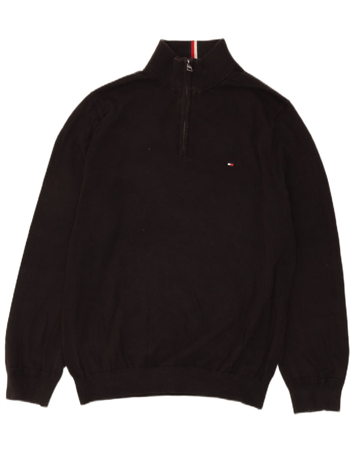 Pulover pentru bărbați Tommy Hilfiger, cu fermoar și gât, bumbac mare, negru