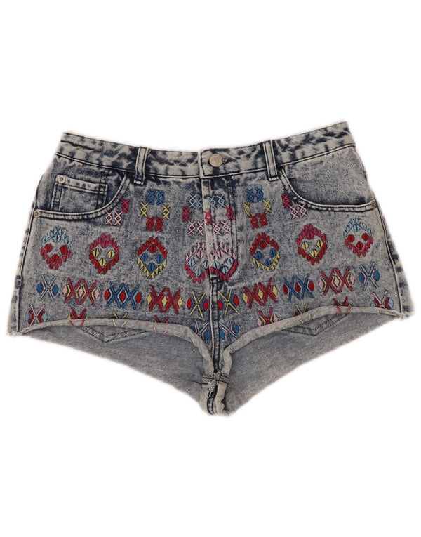 Topshop Pantaloni de denim cu talie înaltă pentru femei UK 12 Medium W30 Blue Geometric