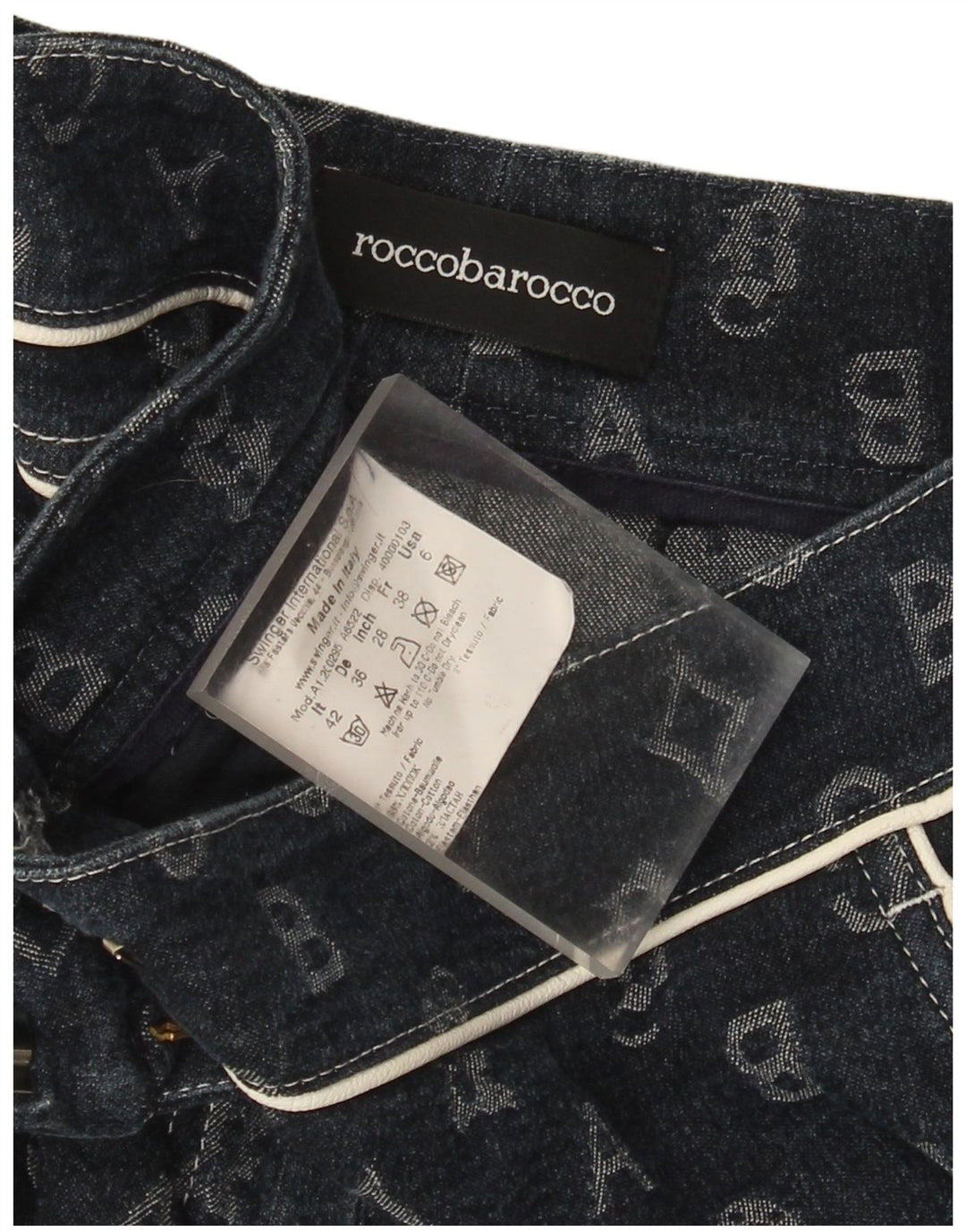 Pantaloni Capri Roccobarocco pentru femei IT 42 Medium W28 L17 Bleumarin Geometric