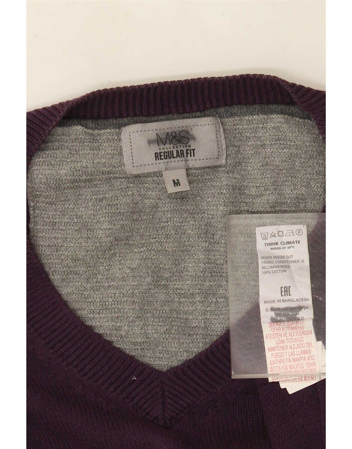 Pulover cu decolteu în V pentru bărbați Marks & Spencer, bumbac violet mediu