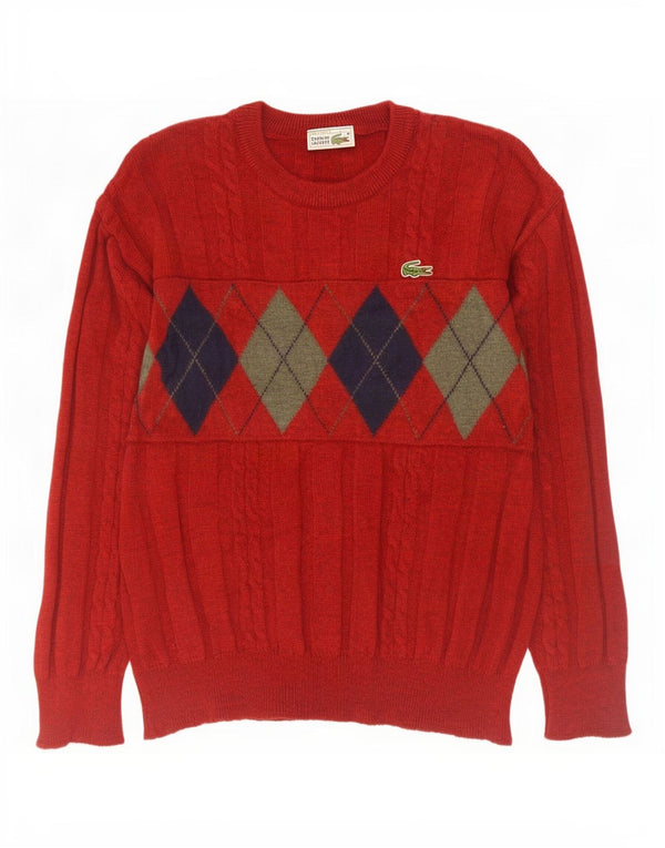 Pulover Lacoste pentru bărbați cu gâtul turnat, mărimea 6 XL, lână nouă roșu Argyle/Diamond