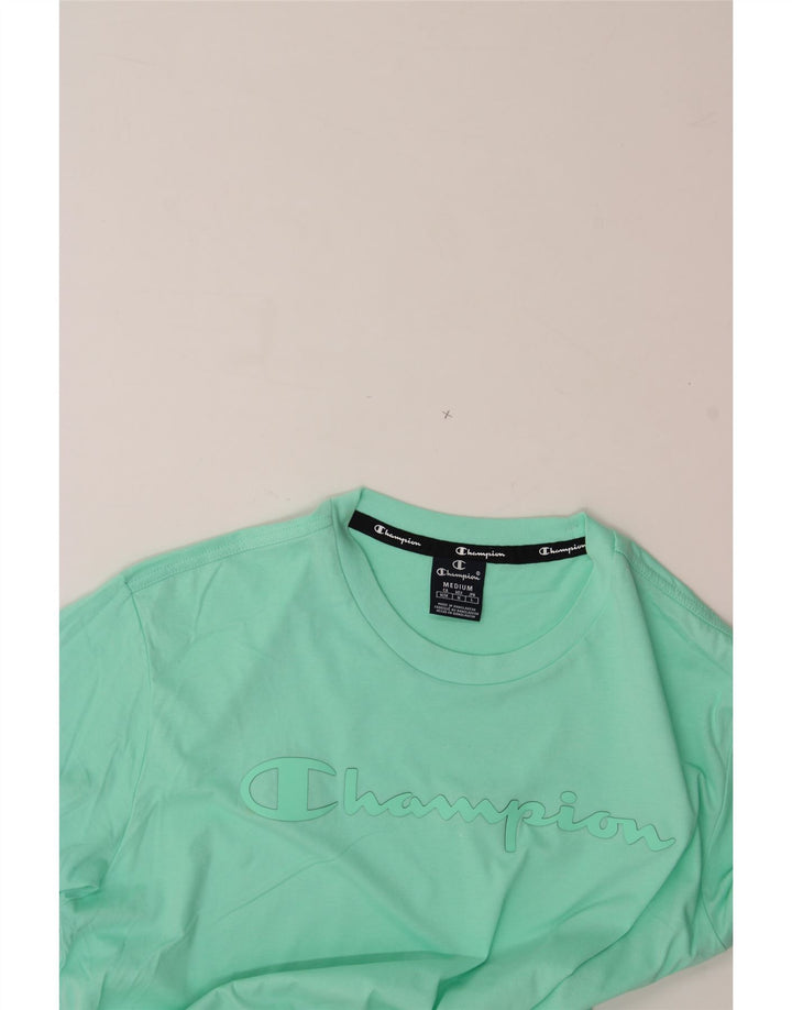 CHAMPION Mens Graphic T-Shirt Top Medium Turquoise Cotton Vintage Champion and Second-Hand Champion from Messina Hembry 