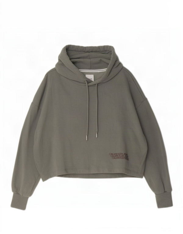 Calvin Klein Jeans pentru femei Crop Oversized Hoodie Pulover UK 10 Small Gri