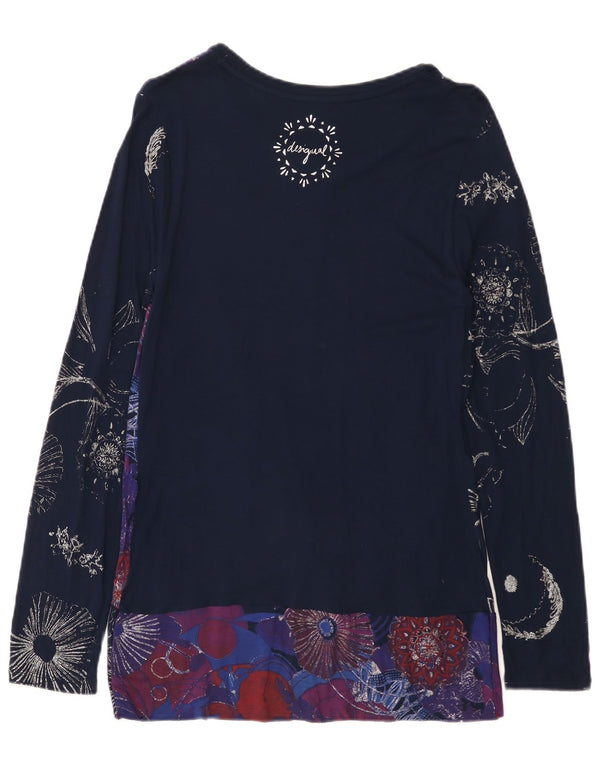 Top cu tunică cu mânecă lungă pentru femei Desigual UK 14 mare, albastru marin, viscoză florală