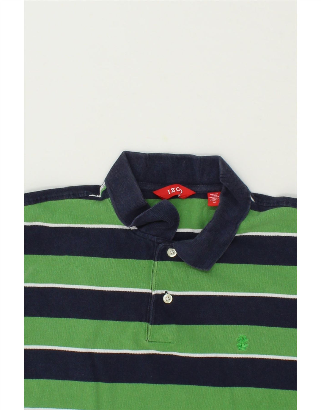 IZOD Mens Polo Shirt Medium Green Striped Cotton Vintage Izod and Second-Hand Izod from Messina Hembry 